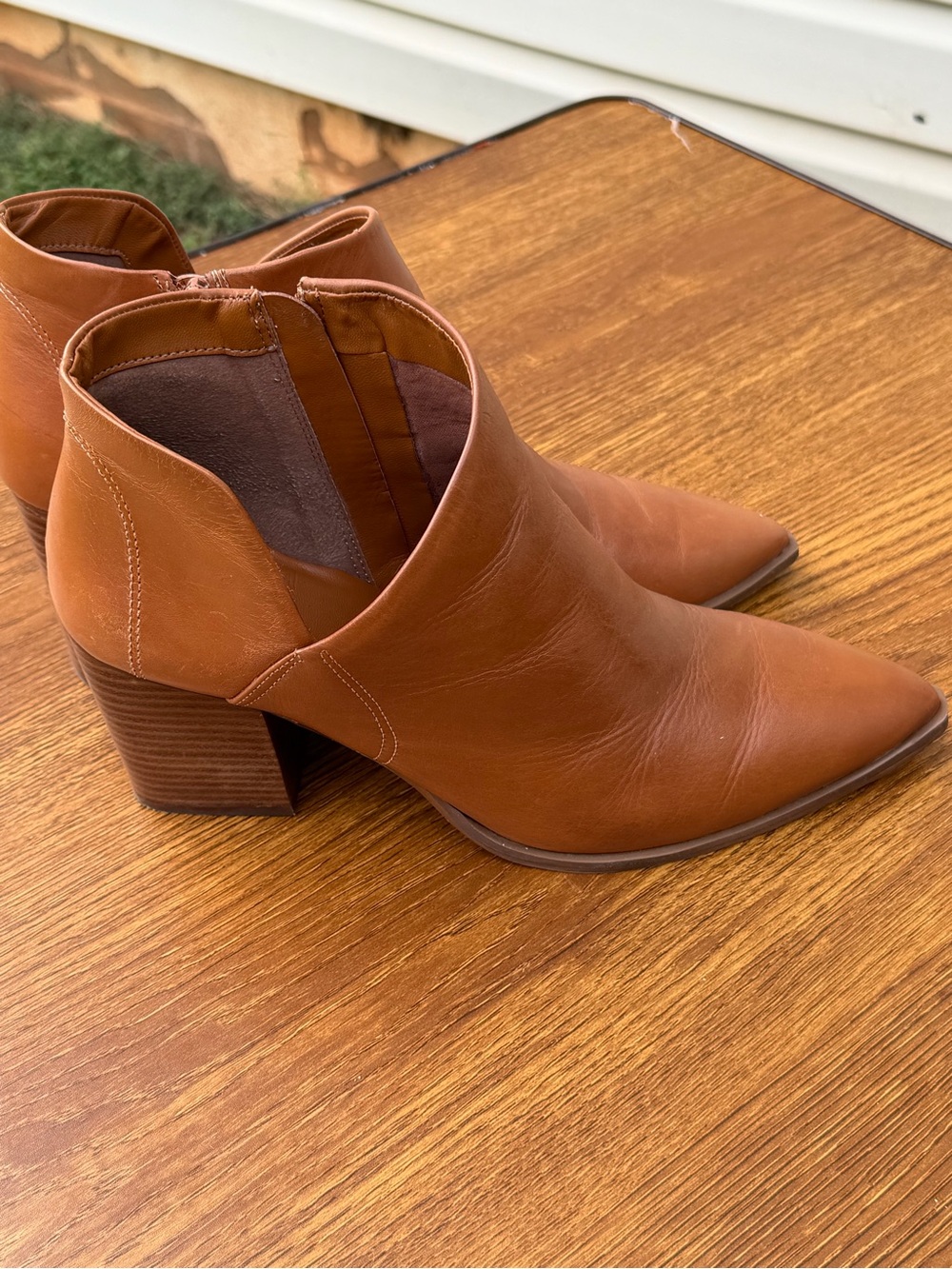 Arezzo Cora Leather Ankle Boots Women’s 10.5B Brown Pointed Toe Block Heel